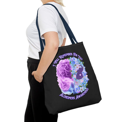 Alzheimer’s Awareness Tote Bag — “I Will Remember For You” Purple Brain Design