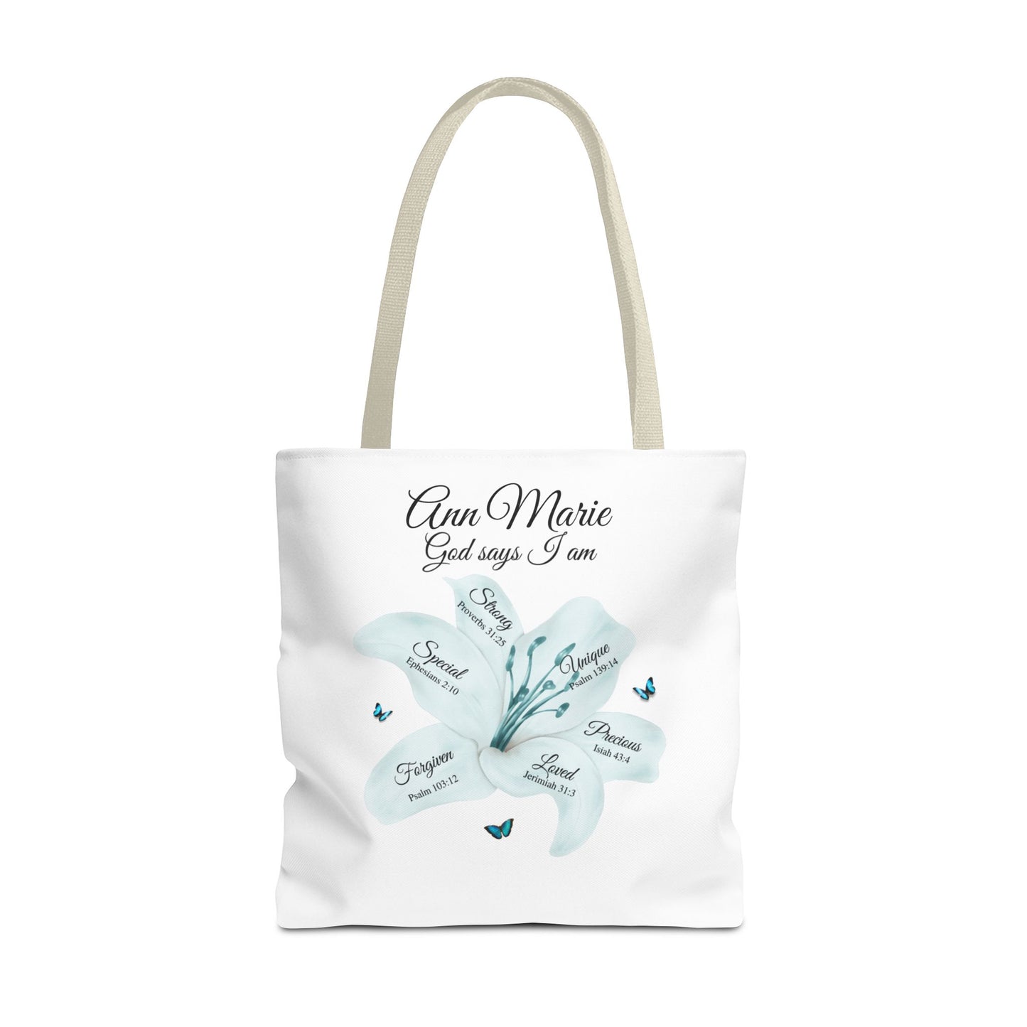 Personalized Floral Name Tote Bag – "God Says I Am" Inspirational Lily Tote