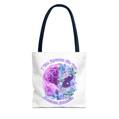 Alzheimer’s Awareness Tote Bag — “I Will Remember You” Purple Brain & Flowers Design