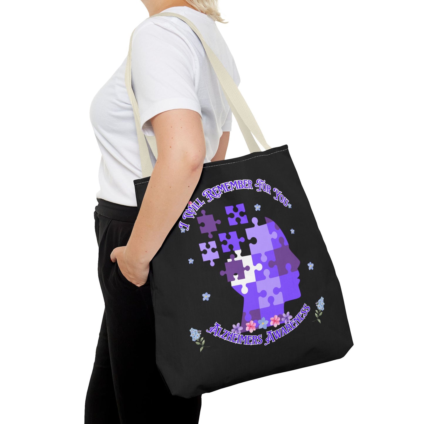 Alzheimers Awareness Puzzle Head Tote Bag