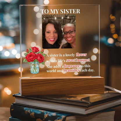 To My Sister Personalized Photo & Birth Flower Acrylic Square Plaque