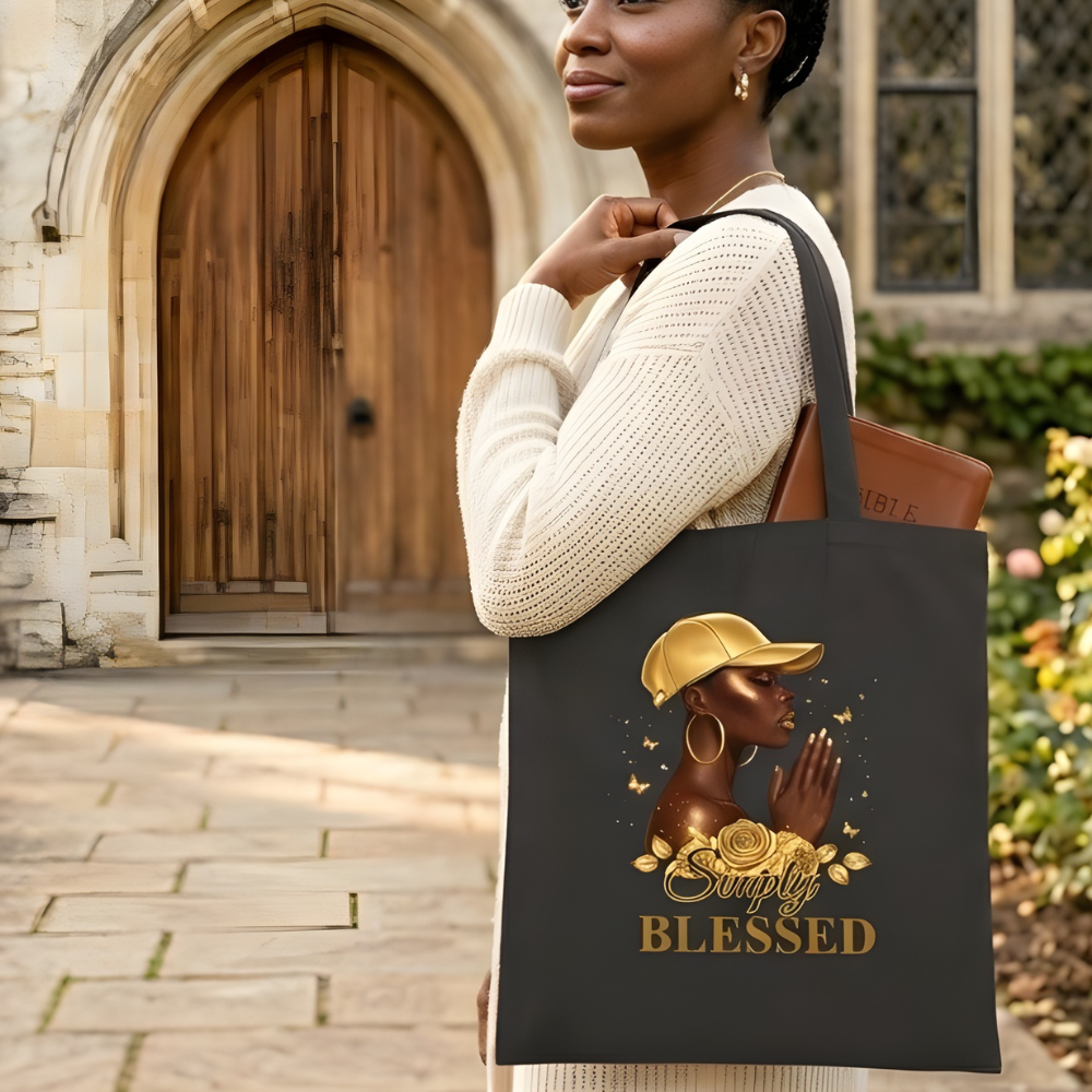 Simply Blessed Classic Prayer Woman Canvas Tote Bag