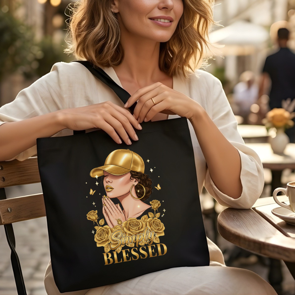 Simply Blessed Signature Prayer Woman Canvas Tote Bag