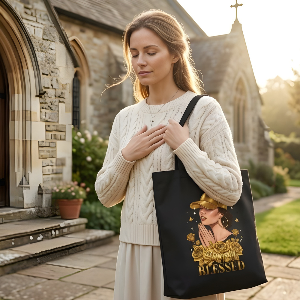 Simply Blessed Signature Prayer Woman Canvas Tote Bag