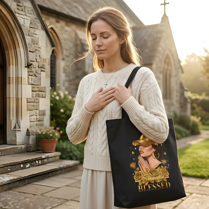 Simply Blessed Signature Prayer Woman Canvas Tote Bag