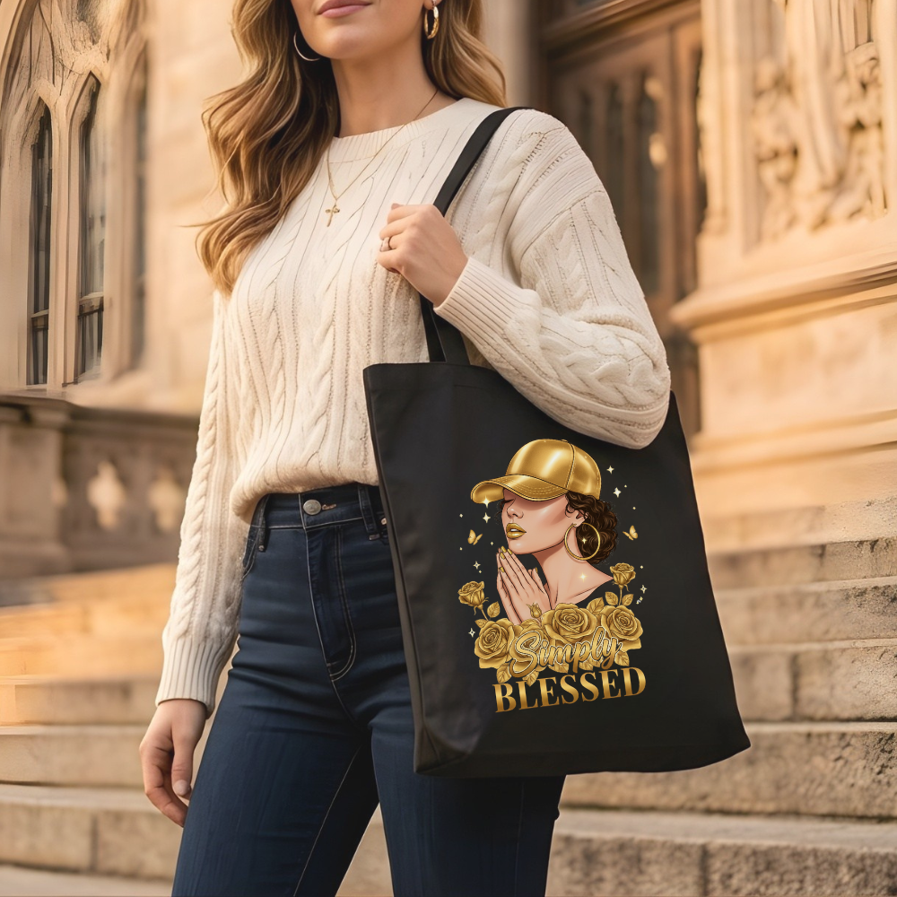 Simply Blessed Signature Prayer Woman Canvas Tote Bag