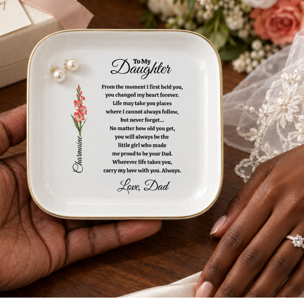 Personalized Daughter Birth Flower Jewelry Dish from Dad – Father Daughter Gift
