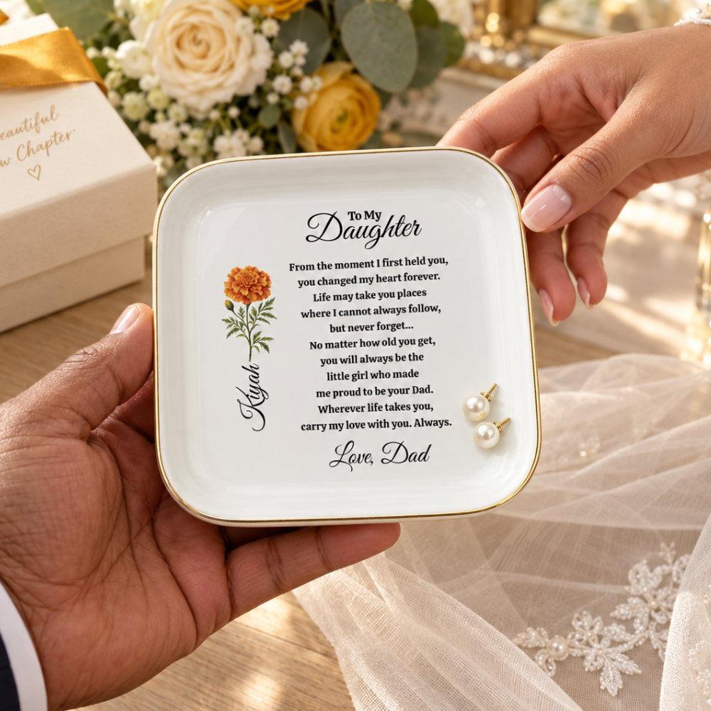 Personalized Daughter Birth Flower Jewelry Dish from Dad – Father Daughter Gift