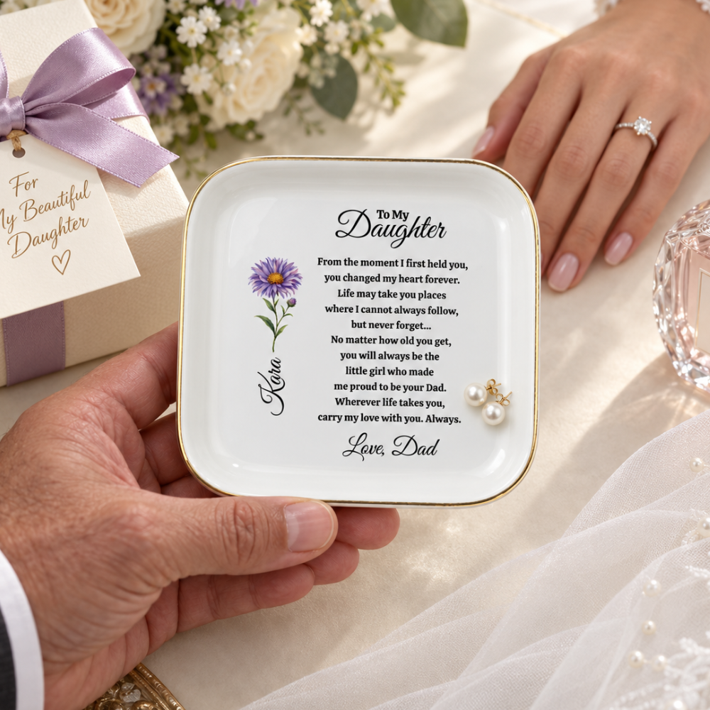 Personalized Daughter Birth Flower Jewelry Dish from Dad – Father Daughter Gift