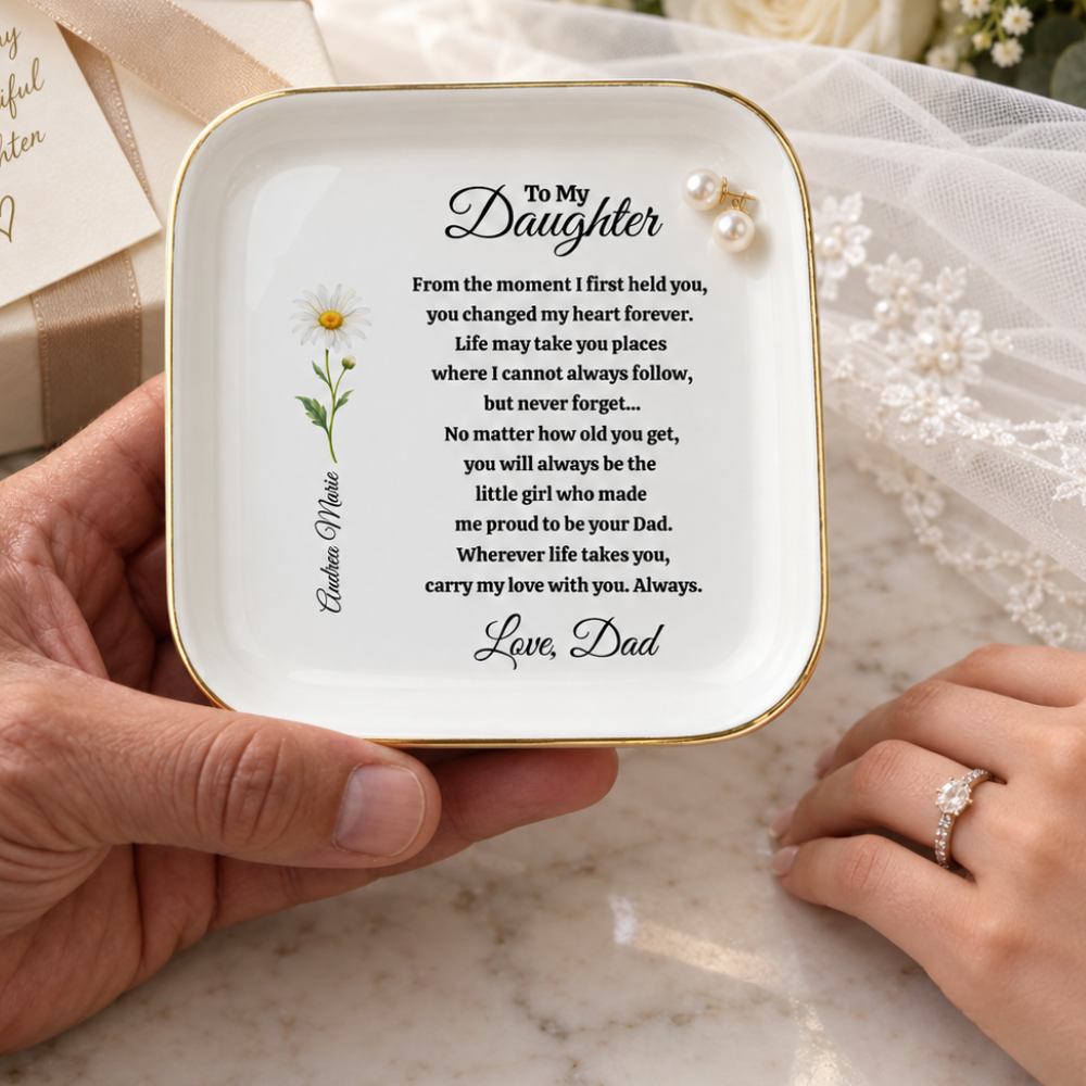 Personalized Daughter Birth Flower Jewelry Dish from Dad – Father Daughter Gift