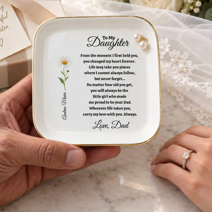 Personalized Daughter Birth Flower Jewelry Dish from Dad – Father Daughter Gift