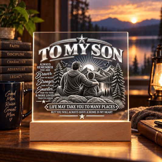 To My Son Home in My Heart Acrylic Plaque – Meaningful Gift From Dad