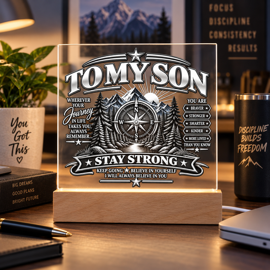 To My Son Stay Strong Acrylic Plaque – Inspirational Gift From Dad