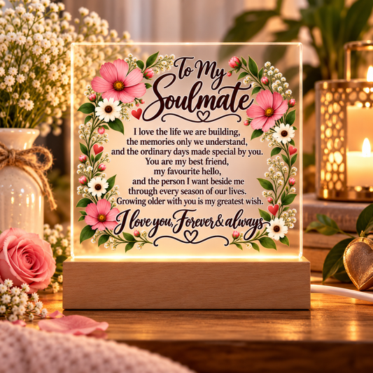 To My Soulmate Floral Acrylic Plaque – Romantic Gift