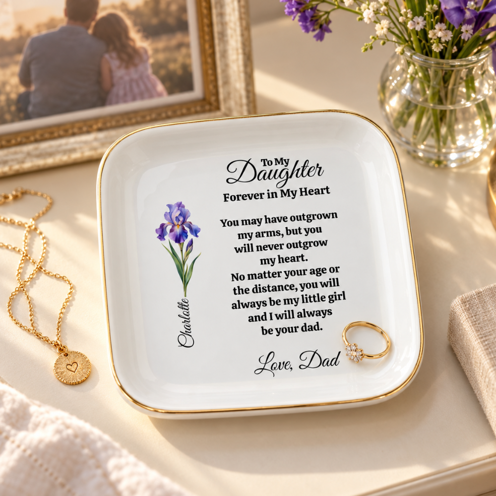Personalized Daughter Birth Flower Jewelry Dish – Gift from Dad