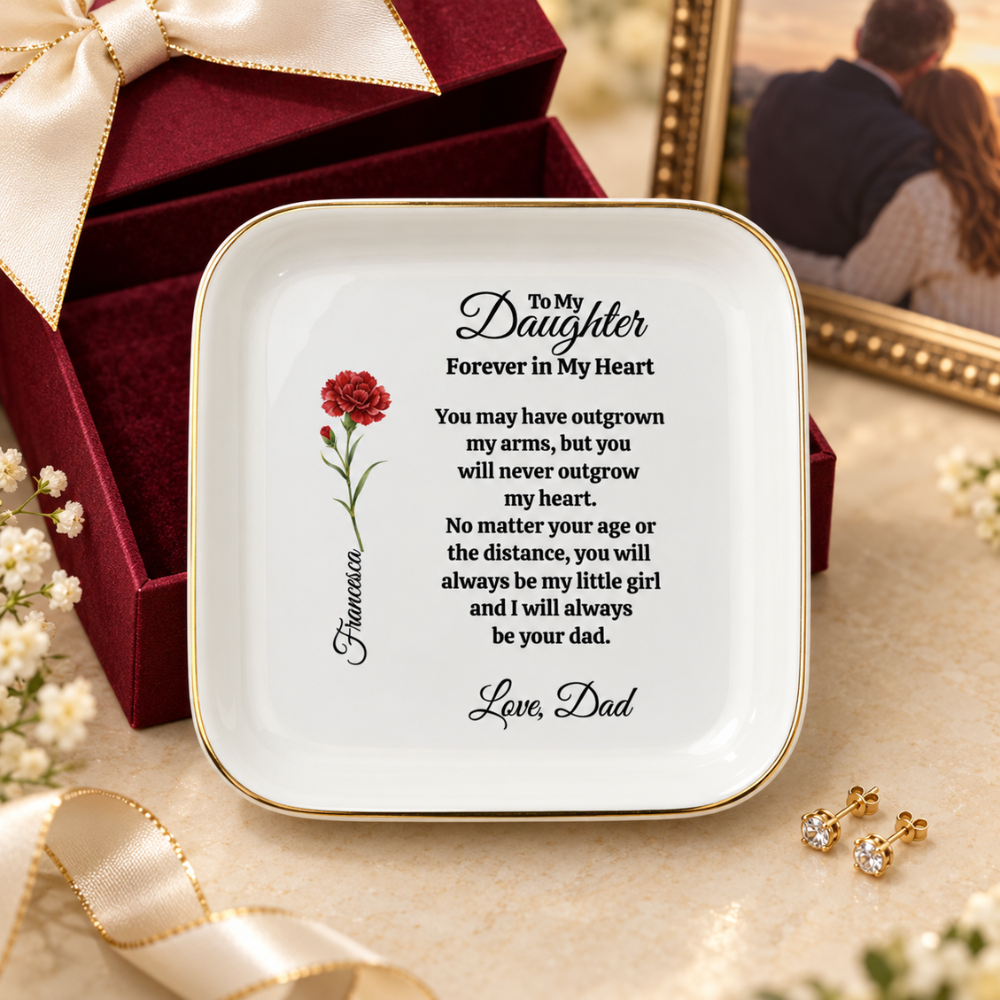 Personalized Daughter Birth Flower Jewelry Dish – Gift from Dad