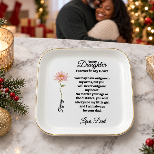 Personalized Daughter Birth Flower Jewelry Dish – Gift from Dad