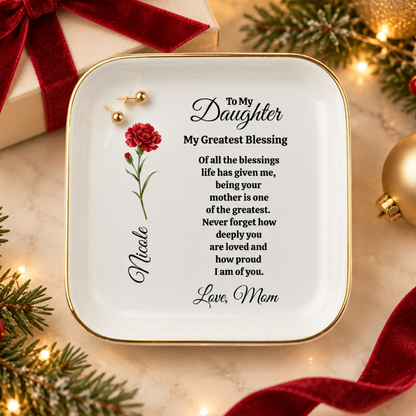 Personalized Daughter Birth Flower Jewelry Dish from Mom – Meaningful Daughter Gift
