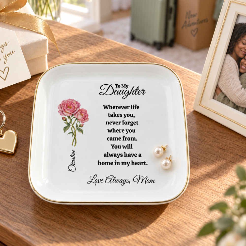 Personalized Daughter Rose Flower Jewelry Dish from Mom – Going Away Gift