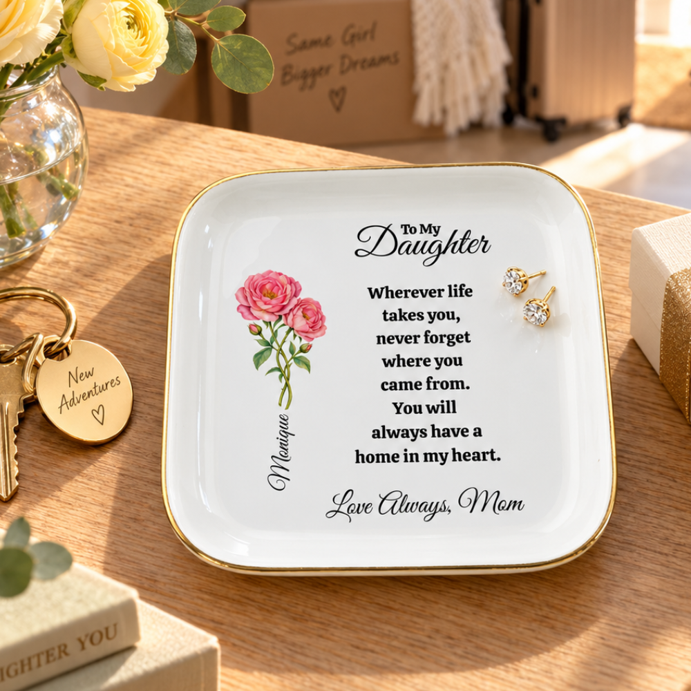 Personalized Daughter Rose Flower Jewelry Dish from Mom – Going Away Gift