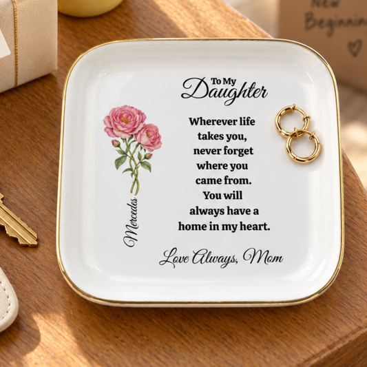 Personalized Daughter Rose Flower Jewelry Dish from Mom – Going Away Gift
