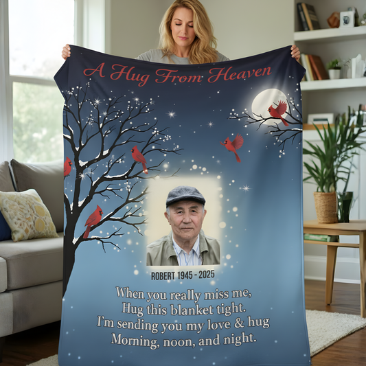 (BEST SELLER 🔥) Personalized Photo A Hug From Heaven Blanket