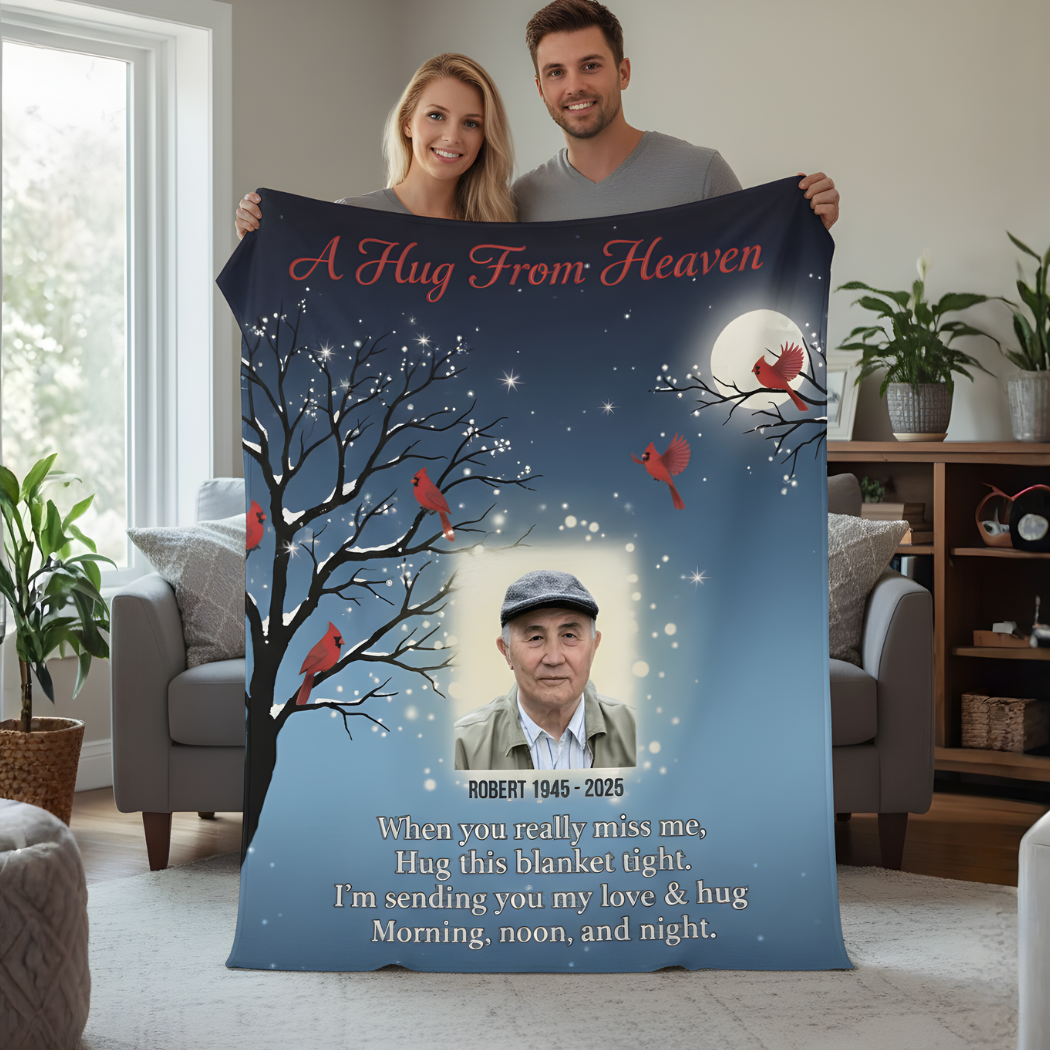 (BEST SELLER 🔥) Personalized Photo A Hug From Heaven Blanket