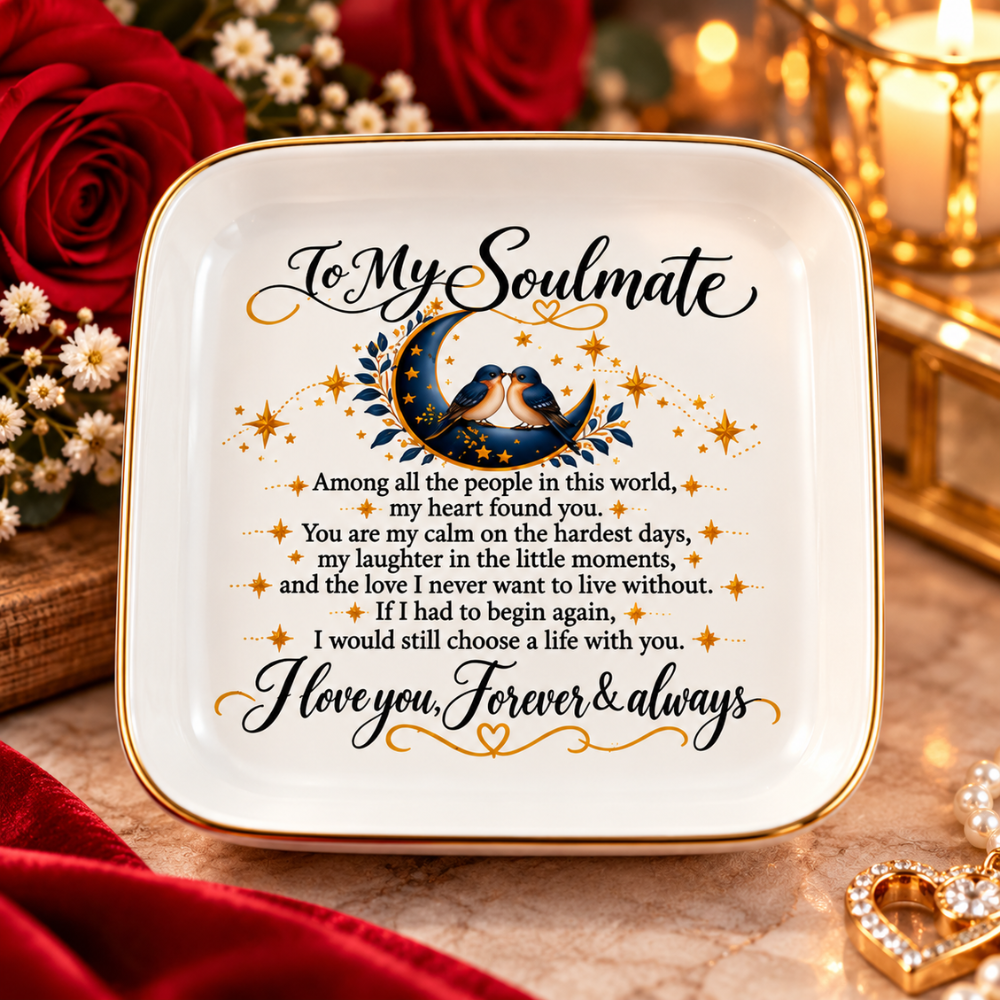 To My Soulmate Love Birds Jewelry Dish