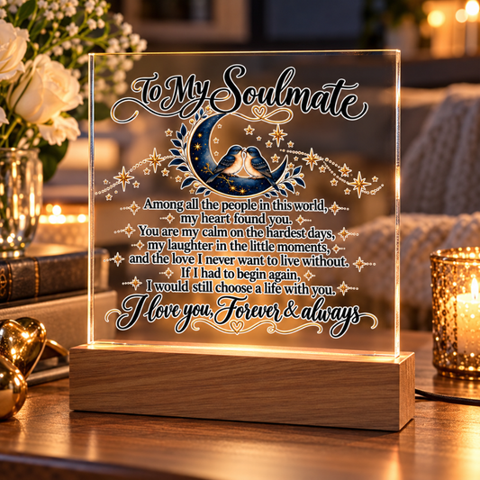 To My Soulmate Moon & Lovebirds Acrylic Plaque