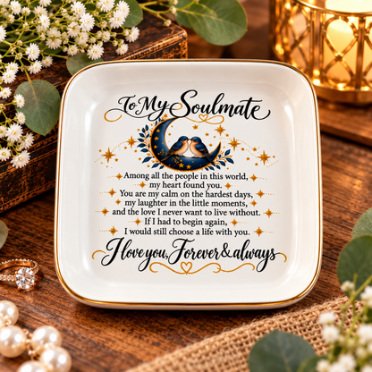 To My Soulmate Love Birds Jewelry Dish