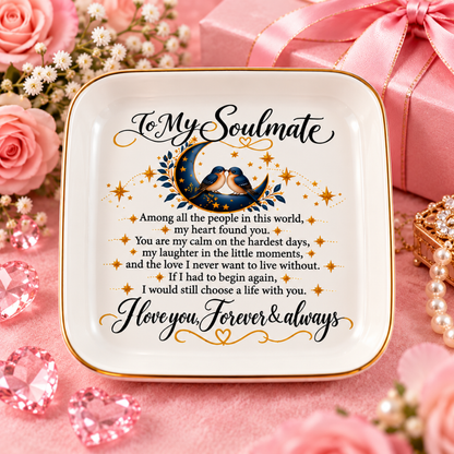 To My Soulmate Love Birds Jewelry Dish