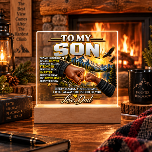 To My Son Acrylic Plaque from Dad – Black Father & Son Fist Bump Gift