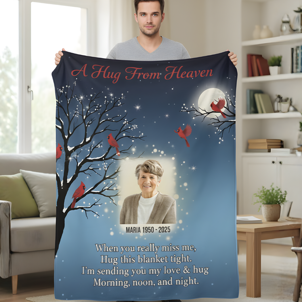 (BEST SELLER 🔥) Personalized Photo A Hug From Heaven Blanket