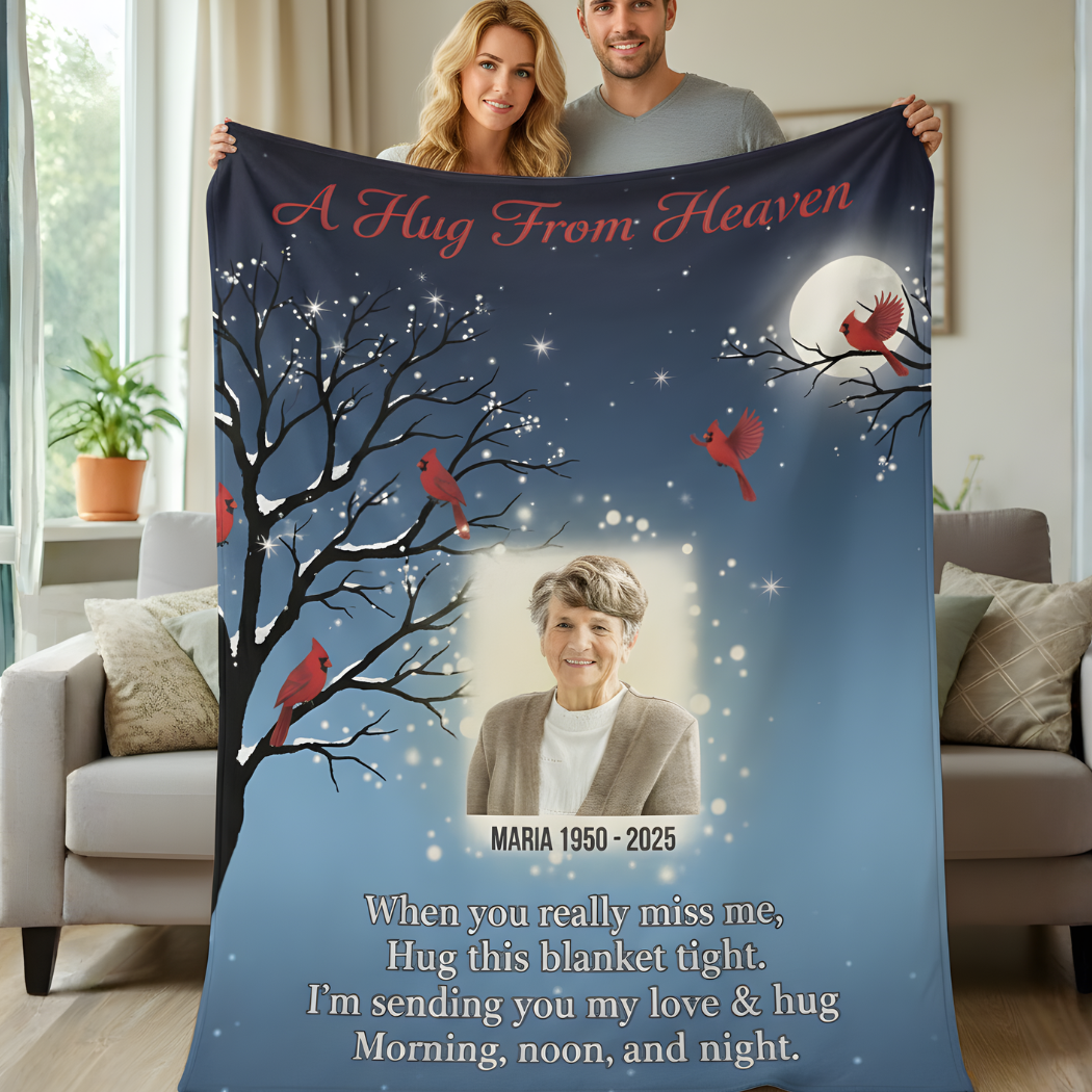 (BEST SELLER 🔥) Personalized Photo A Hug From Heaven Blanket