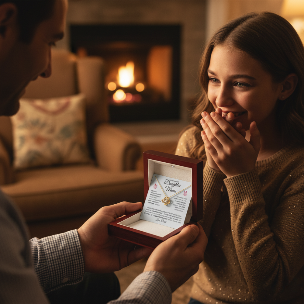 (BEST SELLER 🔥)Personalized To My Beautiful Daughter... | Love Knot Necklace