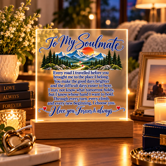 To My Soulmate Mountain Sunset Acrylic Plaque