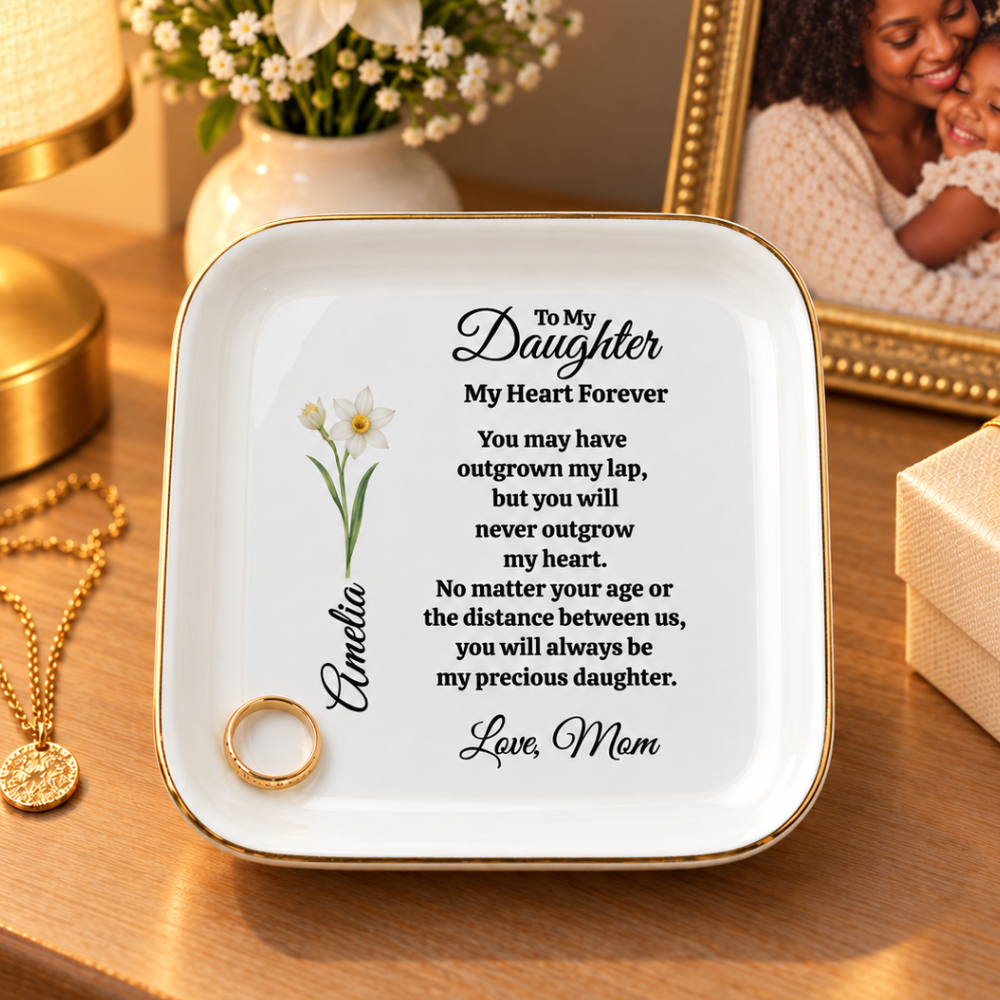 Personalized Daughter Birth Flower Jewelry Dish from Mom – Mother Daughter Gift