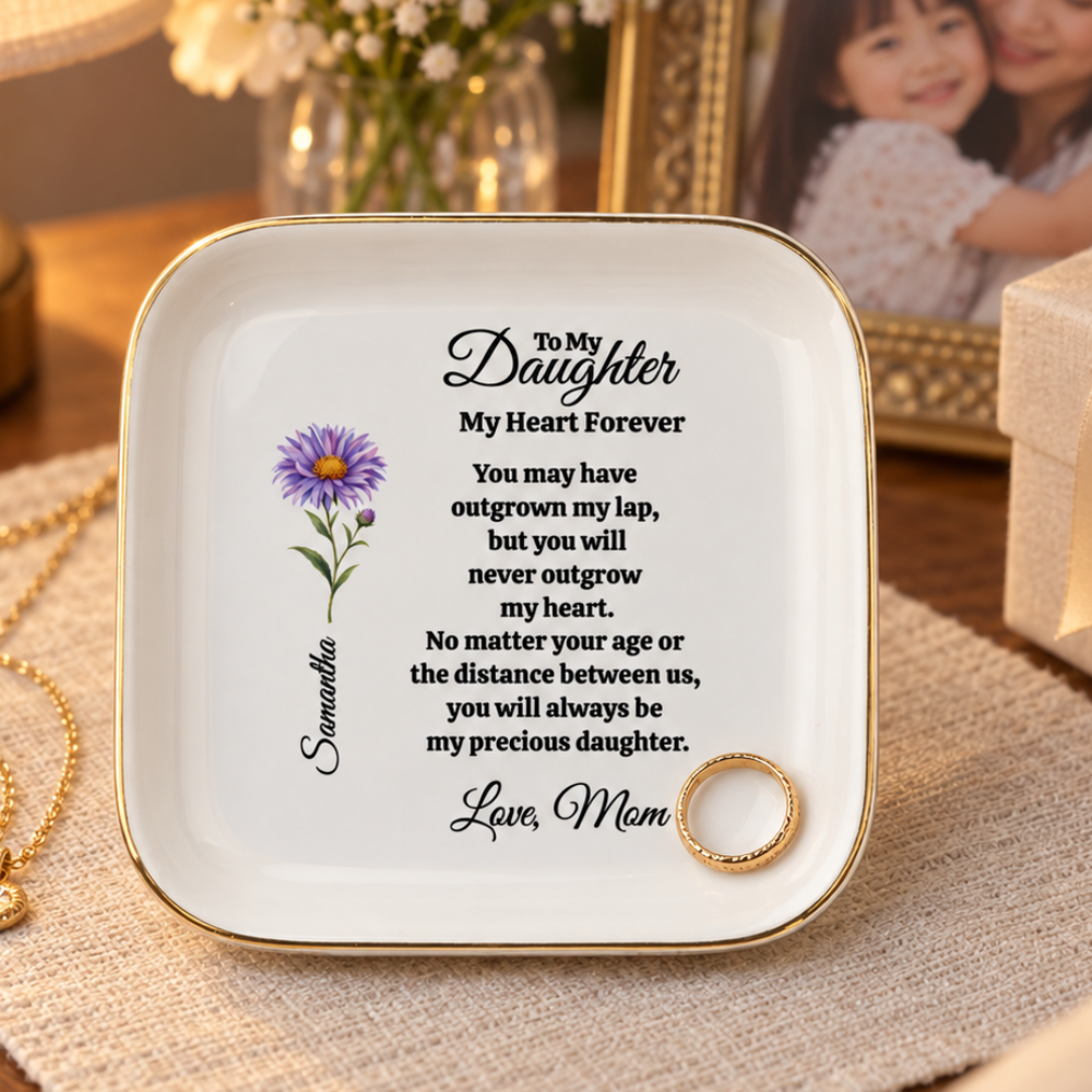 Personalized Daughter Birth Flower Jewelry Dish from Mom – Mother Daughter Gift