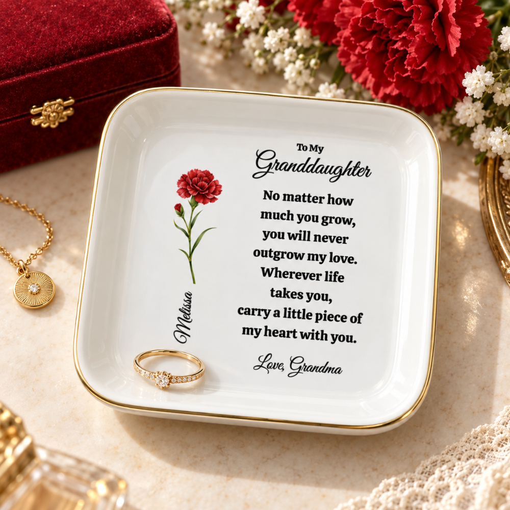 Personalized Birth Flower Jewelry Dish for Her – Custom Recipient Gift