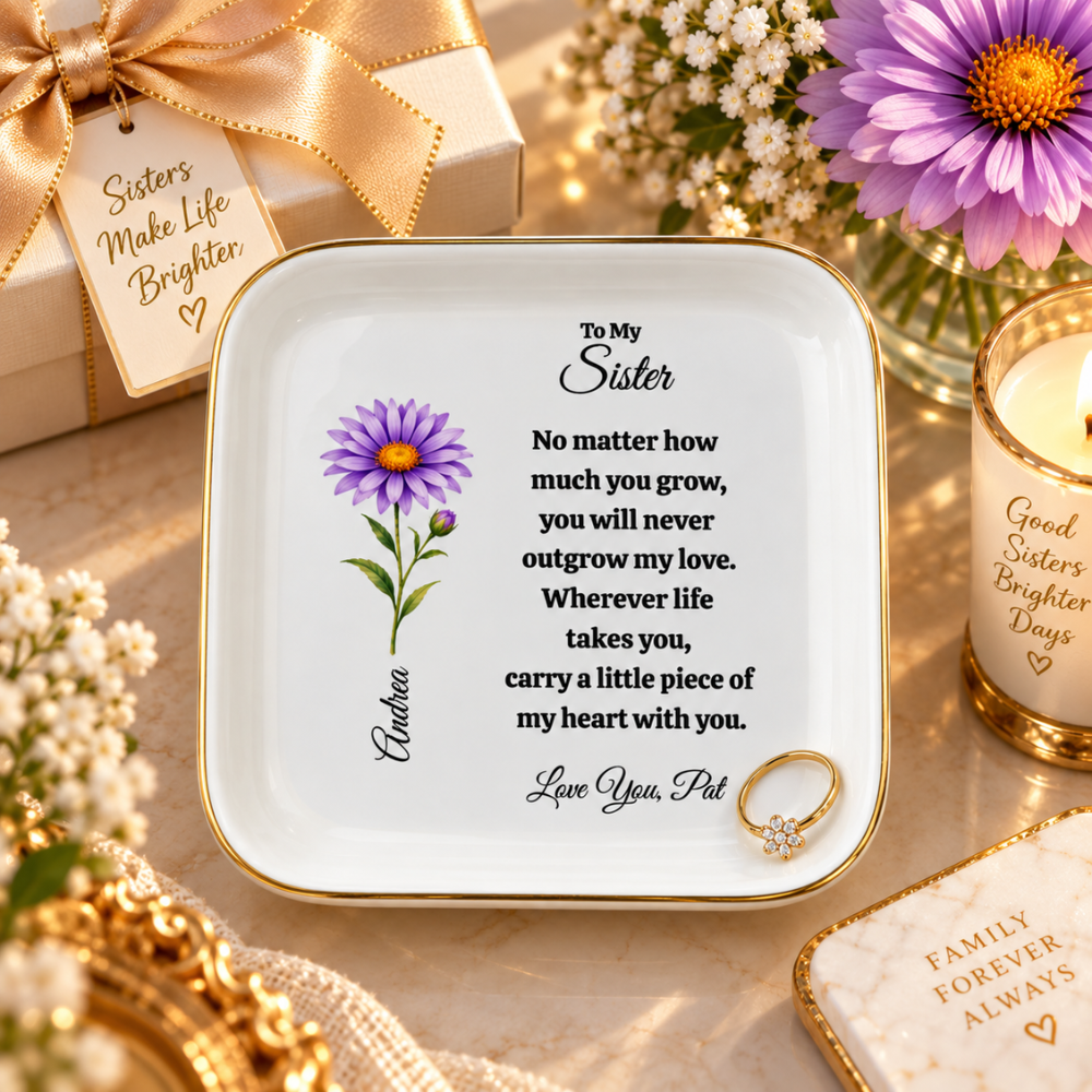 Personalized Birth Flower Jewelry Dish for Her – Custom Recipient Gift