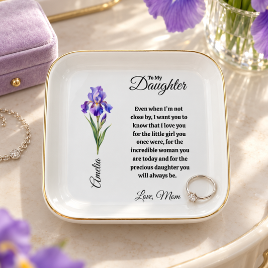 Personalized Daughter Birth Flower Jewelry Dish – Gift from Mom