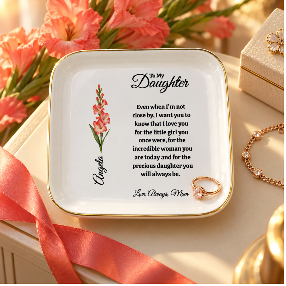 Personalized Daughter Birth Flower Jewelry Dish – Gift from Mom