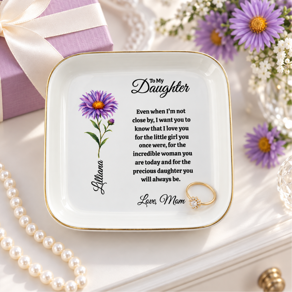 Personalized Daughter Birth Flower Jewelry Dish – Gift from Mom