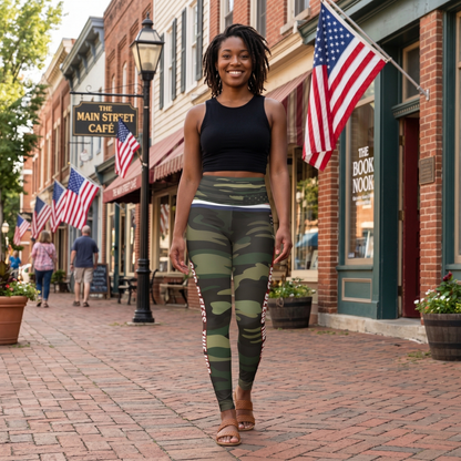 (TOP SELLER 🔥) God Bless the USA Leggings Cameo with Stripes