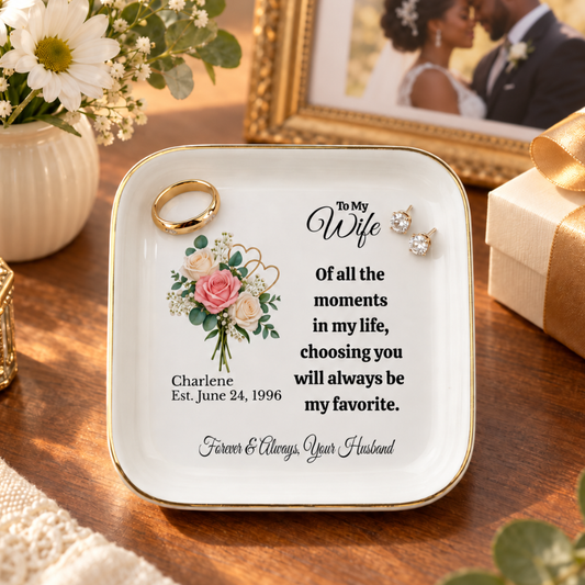 Personalized Wife Anniversary Jewelry Dish – Custom Name & Date Gift