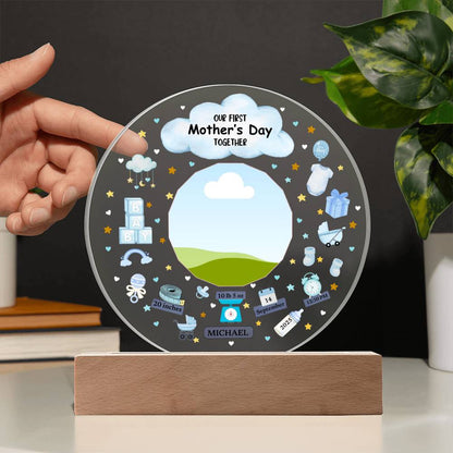 Our First Mother's Day Together Blue Design Acrylic Circle Plaque