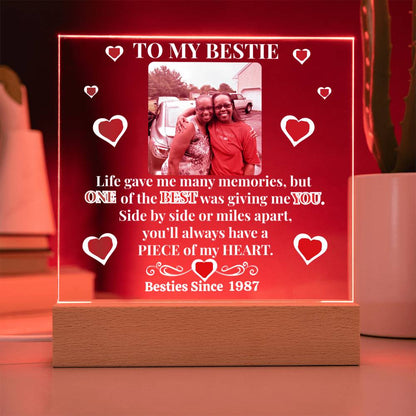 To My Bestie Personalized Photo & Year Heart Emblem Acrylic Square Plaque