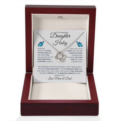 (BEST SELLER 🔥)Personalized To Our Beautiful Daughter... | Love Knot Necklace