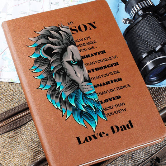 My Son | Braver, Stronger, Smarter and Loved | Graphic Leather Journal - ALL4THEGIFTOFIT