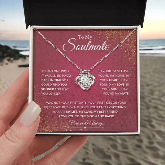 To My Soulmate | I Love You To The Moon & Back | Love Knot Necklace - Gift for Wife, Fiancée, Girlfriend